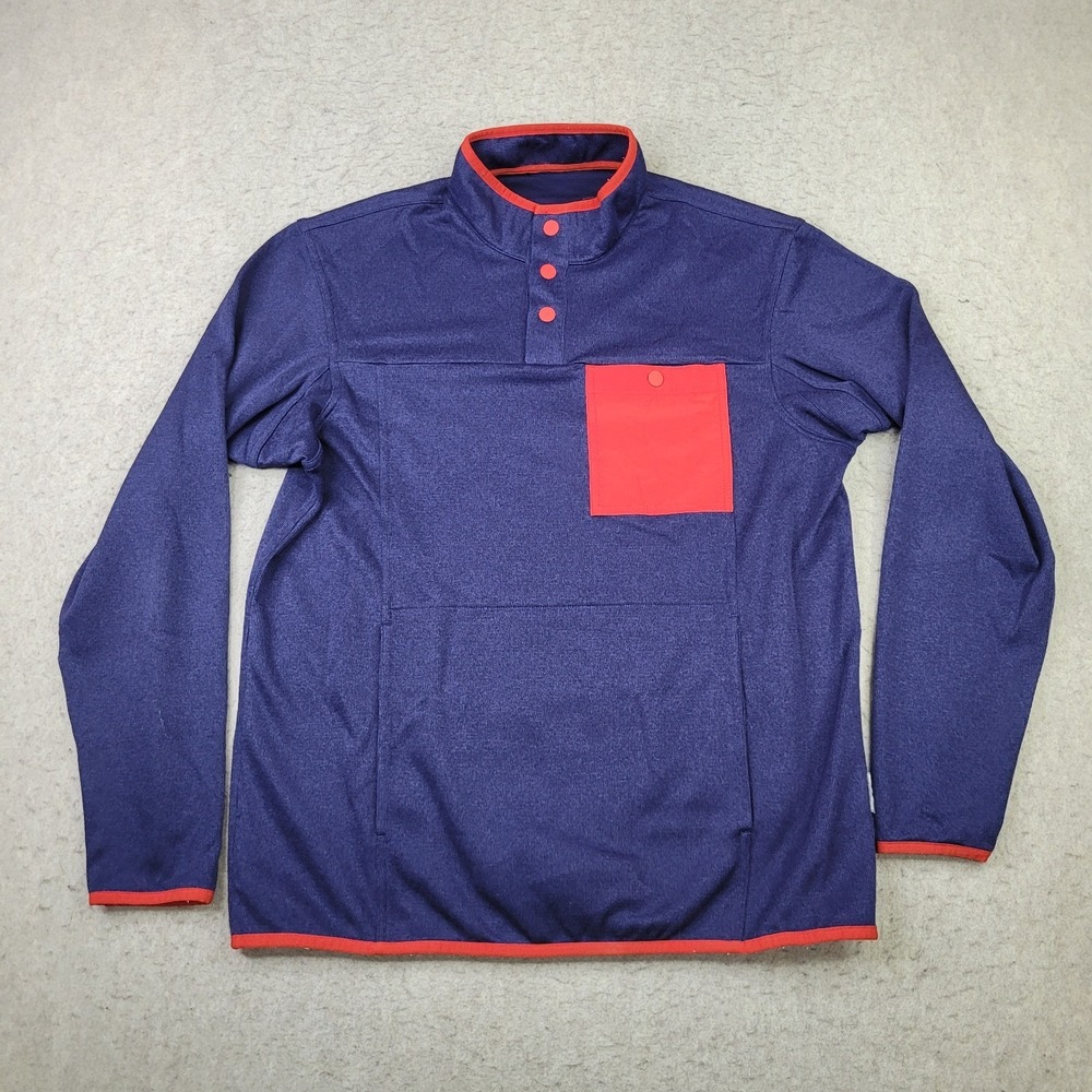 Duluth Trading Relaxed‎ Fit 1/4 Snap Pullover Mens M Blue Red Pocket Sweater